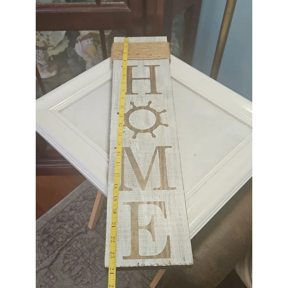 NWOT Rustic Verticle HOME Nautical Wooden Sign - White & Brown